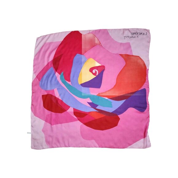Lancome Paris x Ashley Mary Womens Square Scarf 34"x34" Red Multicolor Rose - Picture 2 of 5